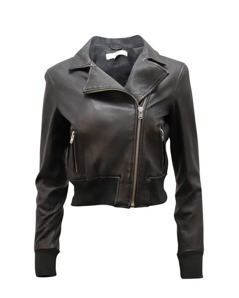 cropped biker jacket in black leather