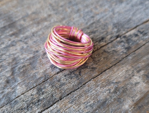 marcia wire wrap ring in hot pink with gold