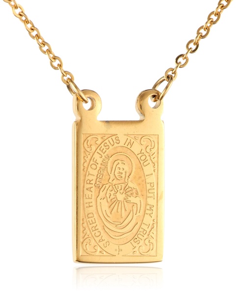 Amazon Essentials Men's Stainless Steel 18K Gold Plated Scapular Religious Necklace , (previously Amazon Collection)