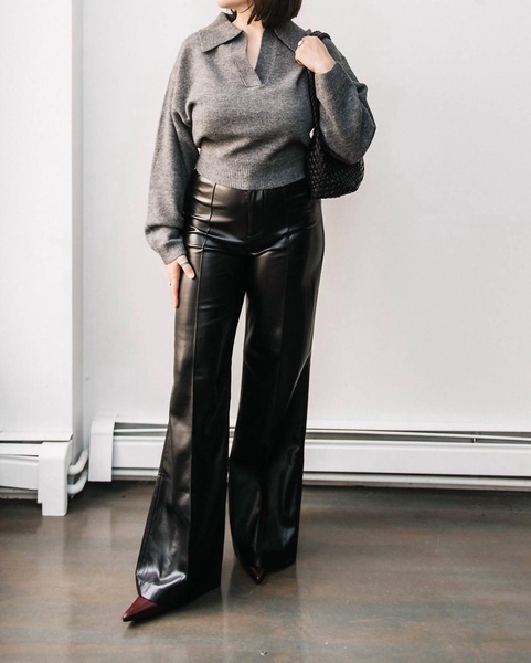 faux leather trouser in black