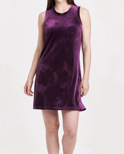 justine high neck sleeveless swing dress in purple