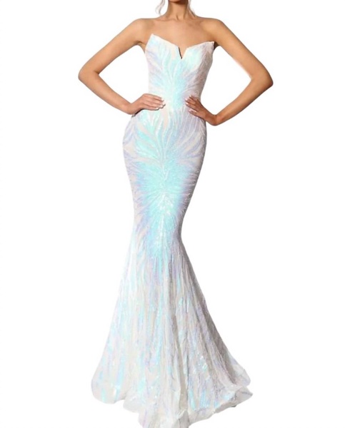 long strapless mermaid prom dress in ivory