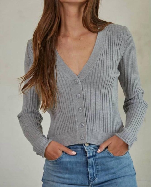 ribbed v-neck button down cardigan in heather grey