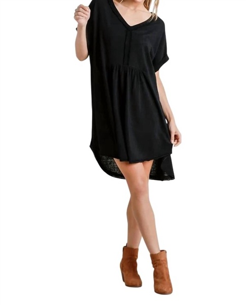 folded sleeve frayed edge dress - plus in black