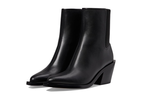 Prestyn Black Leather Western Stacked Heel Ankle Boots