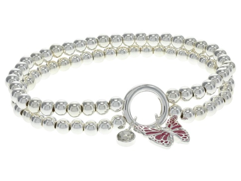 Alex and Ani Breast Cancer Awareness Butterfly Double Stretch Bracelet, Shiny Silver Finish, Pink Charm, 6.75 to 8 in