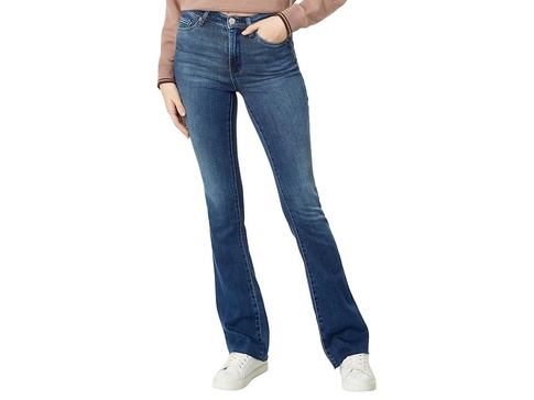 Hoyt Five-Pocket Mini Bootcut Jeans with Raw Hem Finish in Get Rolling