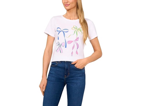 Short Sleeves Crew Neck Tee W/ Graphic Bows Print