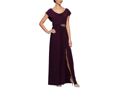 Long Cowl Neck A-Line Dress with Beaded Detail at Waist