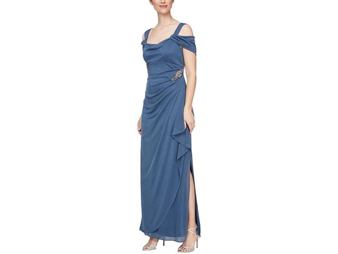 Long Cold Shoulder Dress with Cowl Neckline