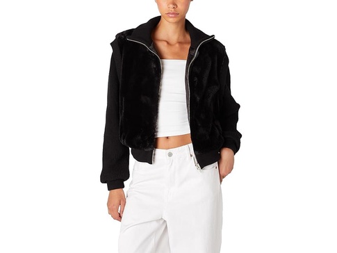 Faux Fur Sweater Detail Bomber Jacket