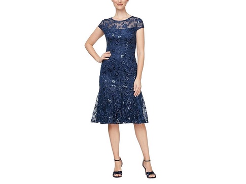 Short Embroidered Dress with Flounce Detail Skirt and Cap Sleeves