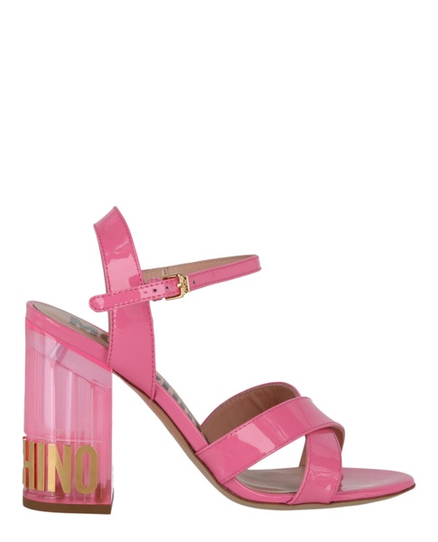 patent leather logo heel sandals