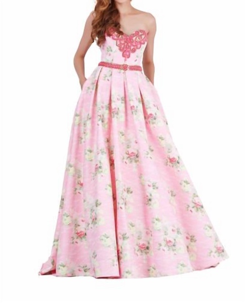 floral printed ballgown in pink