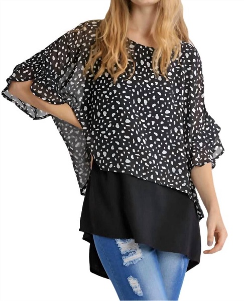 animal print chiffon layered overlay top in black