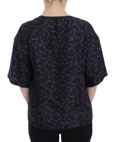 Dolce & Gabbana  Blue gold key print silk blouse
