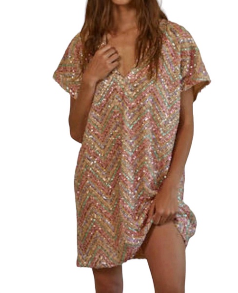 v neck sparkle mini dress in gold mul
