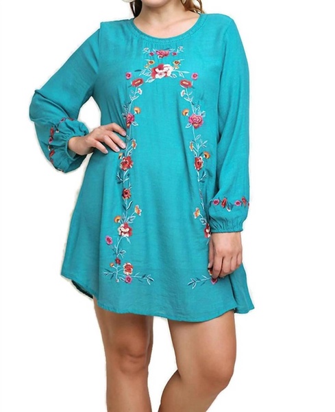 floral embroidered dress in emerald