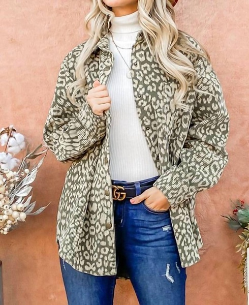 leopard corduroy jacket in olive