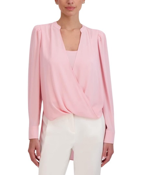 BCBGMAXAZRIA Women's Relaxed Faux Wrap Top Long Sleeve