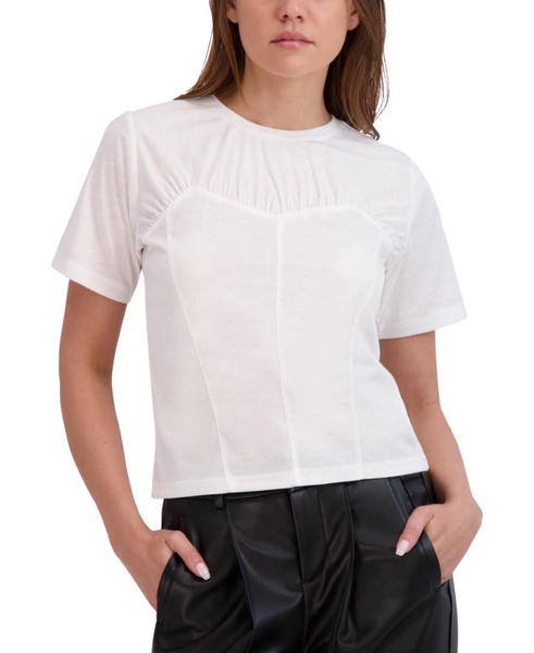 BCBGeneration Women's Short Sleeve Crew Neck Corset Tee