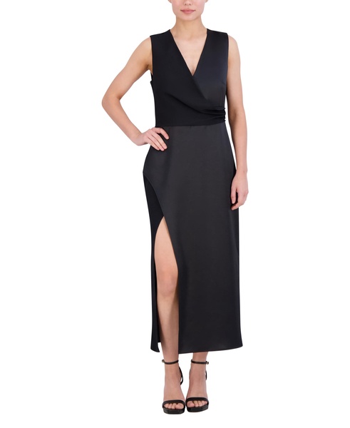 BCBGMAXAZRIA Women's Sleeveless Surplice Neck Satin Maxi Dress