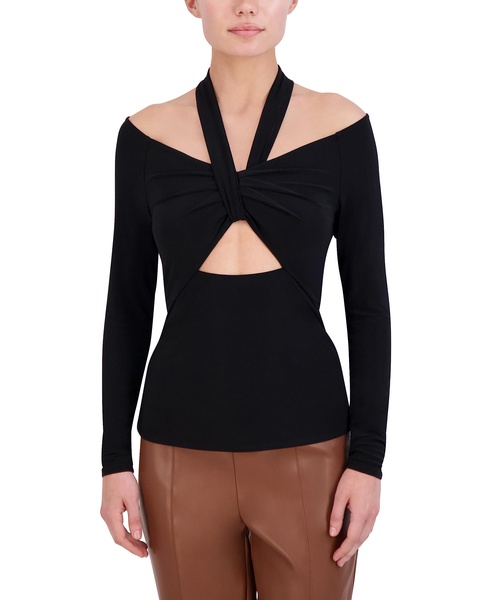 BCBGMAXAZRIA Women's Neck Long Sleeve Pullover Halter Knit Top