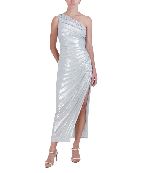 BCBGMAXAZRIA Women's One Shoulder Neck Sunburst Pleated Maxi Dress