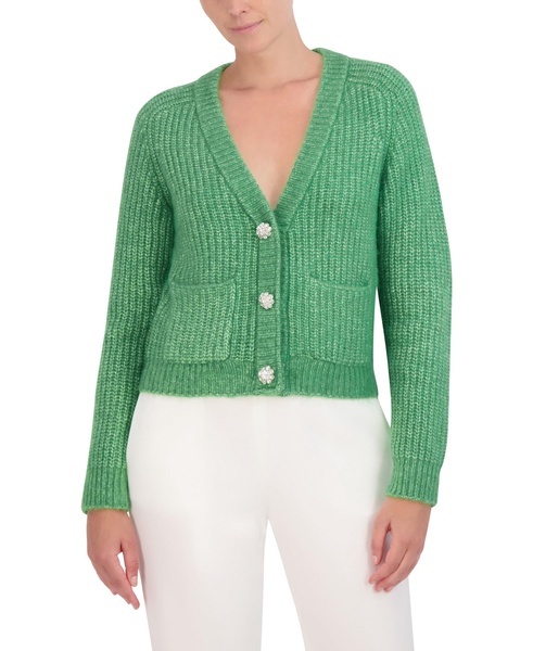 BCBGMAXAZRIA Women's V Neck Long Sleeve Raglan Cardigan with Front Snap Button Closure