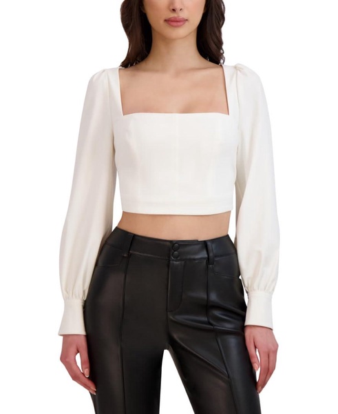BCBGeneration Women's Long Puff Sleeve Square Neck Top