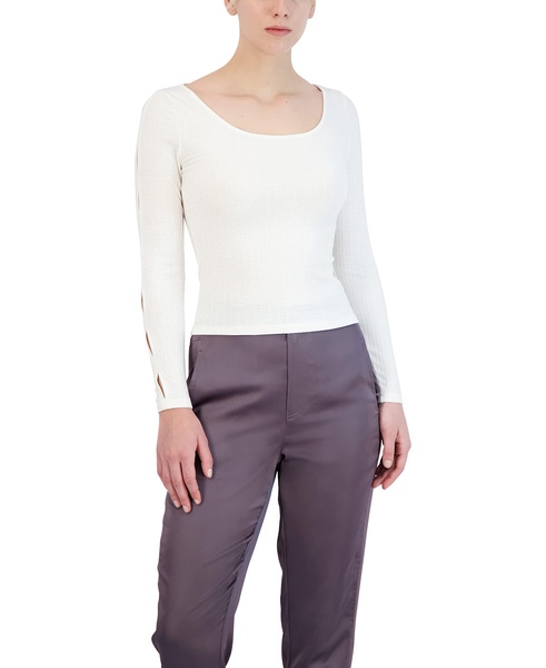 BCBGeneration Women's Fitted Long Sleeve Top Cut Out Scoop Neck Shirt