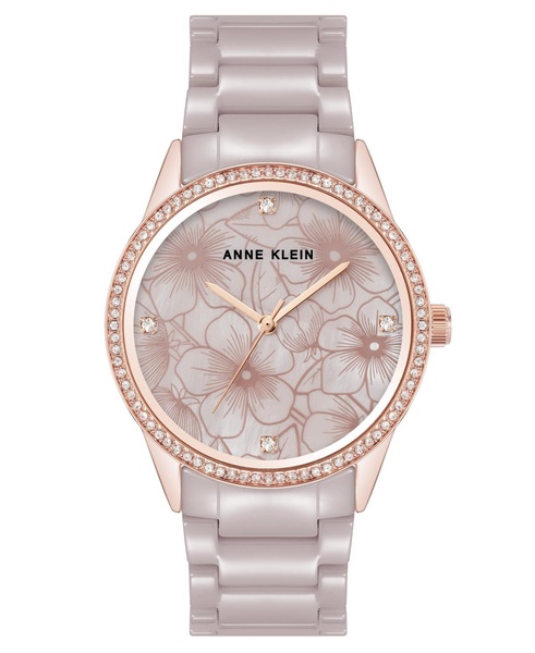Women's Quartz Taupe Ceramic Bracelet Floral Dial Watch, 34mm