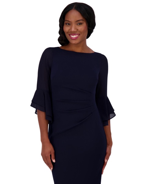 Petite Boat-Neck Side-Pleat Sheath Dress