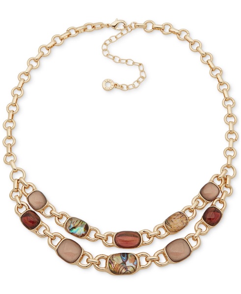 Gold-Tone Link & Mixed Stone Layered Collar Necklace, 16" + 3" extender