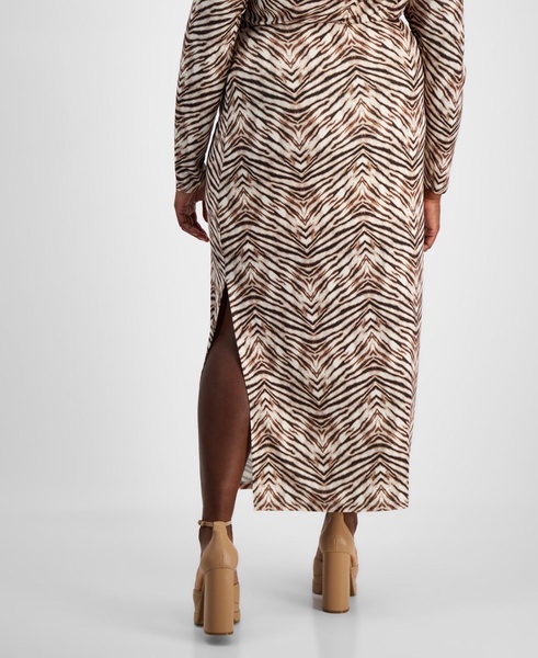 Trendy Plus Size Printed Knit Crepe Side-Slit Skirt, Exclusively at Macy's 