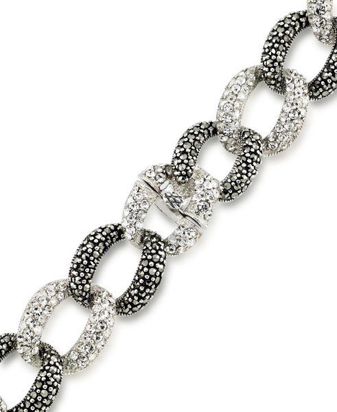 Marcasite and Crystal Pave Oval Interlocking 18" Necklace in Sterling Silver