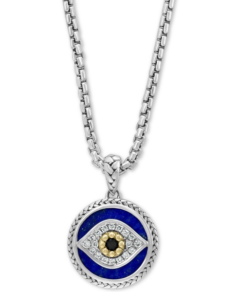 EFFY® Multi-Gemstone & Diamond (1/10 ct. t.w.) Evil Eye 22" Pendant Necklace in Sterling Silver & 14k Gold