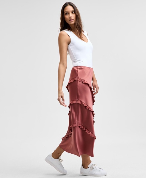 Women's Midi Ruffled Slip Skirt, Exclusively at Macy's