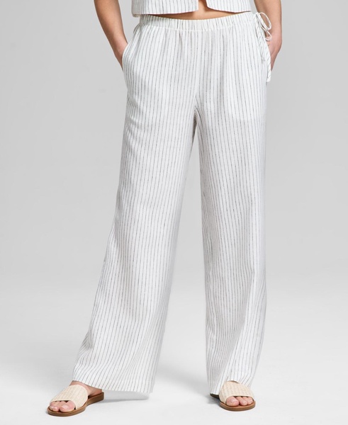 Women's Wide-Leg Side-Tie Striped Pants, Regular & Petites, Exclusively at Macy's