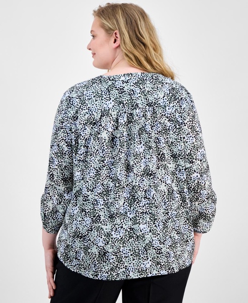 Plus Size Printed Roll-Tab-Sleeve Tunic