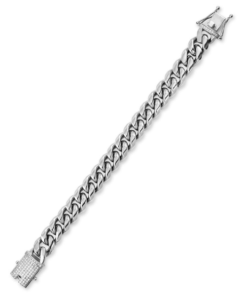 Men's Diamond Pavé Clasp Curb Link Bracelet (1/2 ct. t.w.) in Stainless Steel
