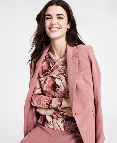 Women's Draped-Neck Swirl-Print Mesh Top, Exclusively at Macy's