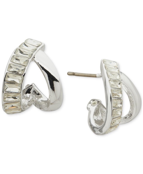 Silver-Tone Crystal Baguette Button Earrings