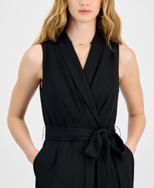 Women's Shawl-Collar Belted Straight-Leg Jumpsuit, Exclusively at Macy's