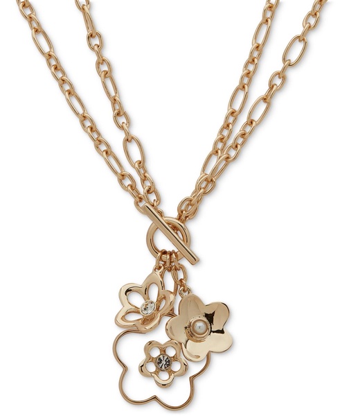 Gold-Tone Mixed Stone Flower Convertible 18"/36" Pendant Necklace