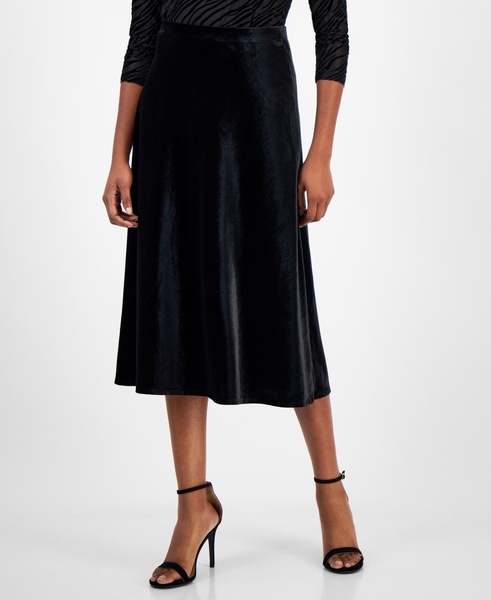 Women's Flare Midi Velvet Pull-On Skirt 