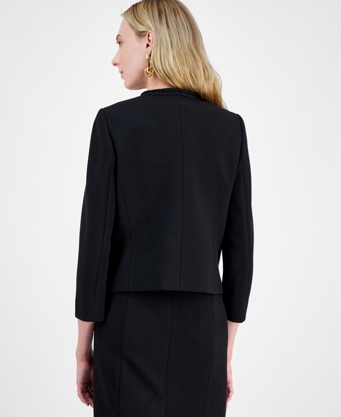 Women's Braid-Trim Textured Five-Button Jacket
