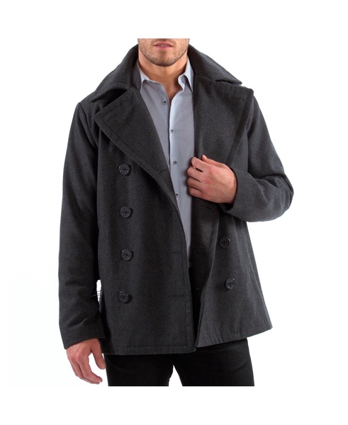 Men's Mason Wool Blend Pea Coat Jacket Double Breasted Dress Coat