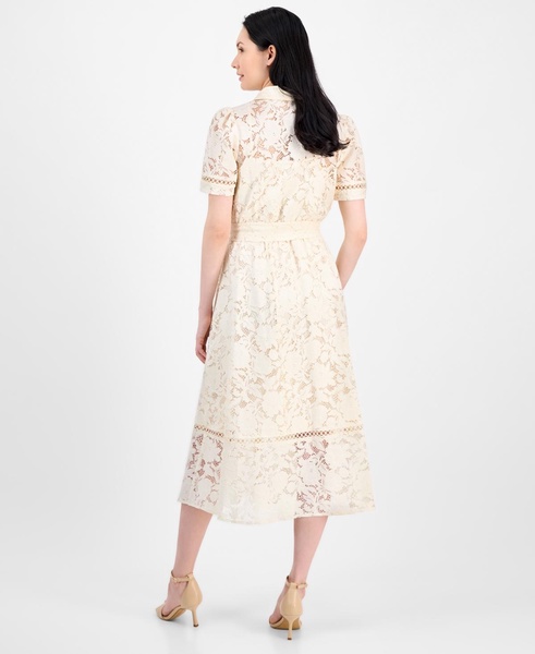 Women's Floral-Lace Tie-Waist Shirtdress