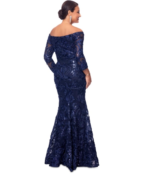 Women's Embellished Off-The-Shoulder 3/4-Sleeve Gown